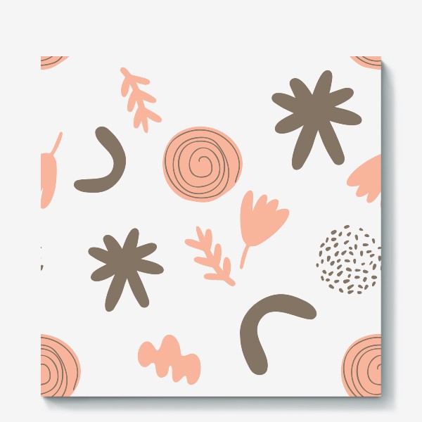 Холст &laquo;Абстрактный минималистичный принт в приглушенных оттенках. Цветы, листья. Пастельные цвета, розовый, коричневый&raquo;
