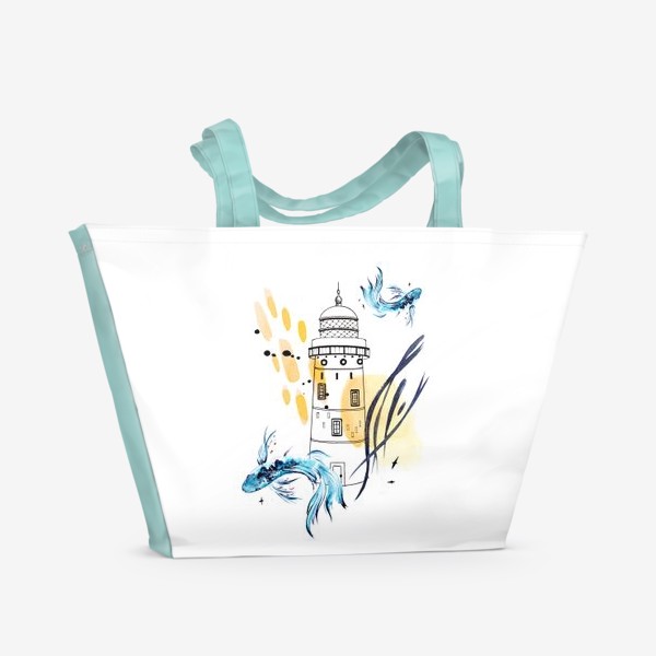 Пляжная сумка «маяк и рыбки»