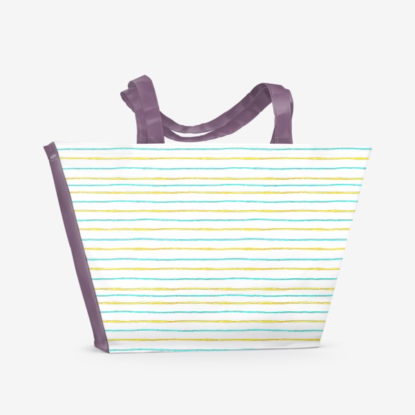 Пляжная сумка «Паттерн тонкие акварельные полоски желтые и бирюзовые»