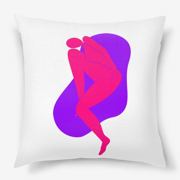 Подушка «Обнаженная девушка. Минималистичный принт для футболки. Розовый, фиолетовый, яркий цвет. Феминизм. Женщина. girls power »