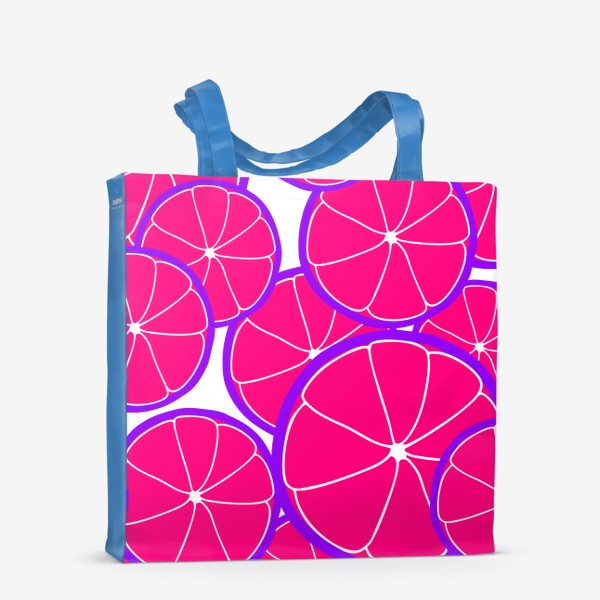 Сумка-шоппер «Яркий принт, фрукты, цитрусы, апельсины, мандарины, грейпфрут, розовый, фиолетовый, стильный модный паттерн для девушки »
