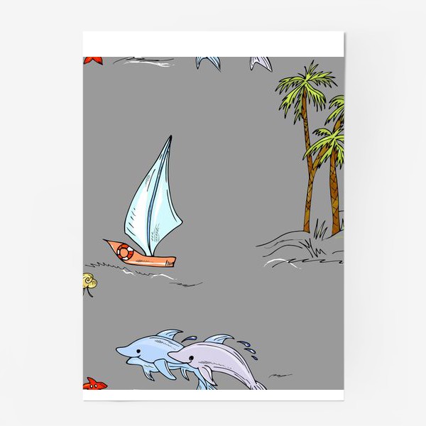 Постер &laquo;дельфины, пальмы, океан, &raquo;