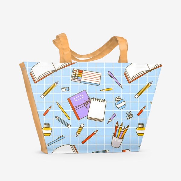 Пляжная сумка «Школьный паттерн с карандашами и блокнотами»
