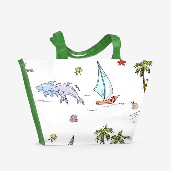 Пляжная сумка &laquo;дельфины, пальмы, океан&raquo;