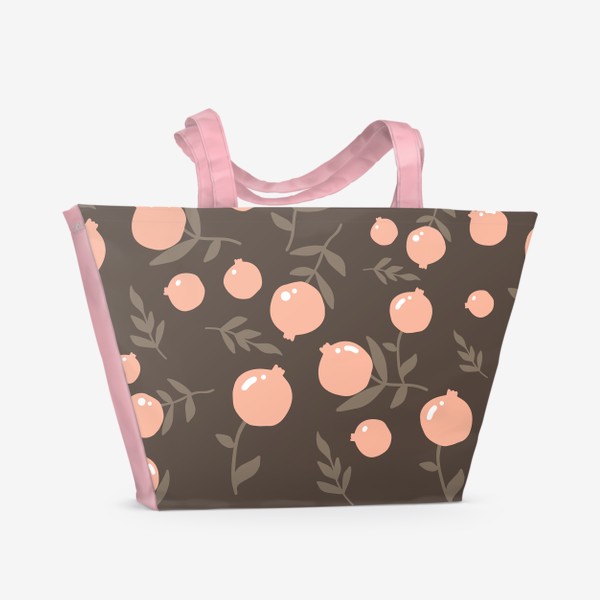 Пляжная сумка «Гранаты, стильный паттерн в пастельных цветах, розовый, коричневый, растения, природа, для девушки, бабушки, маме»