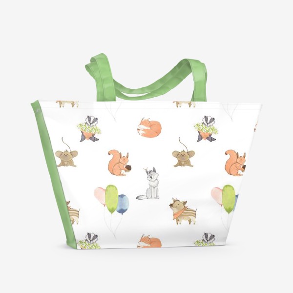 Пляжная сумка «Лесные зверята (мышь, поросенок, белка, волк, шарики, барсук, лиса)»
