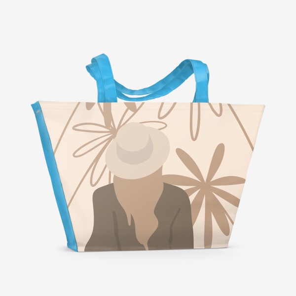 Пляжная сумка «Пляж, пальмы, девушка в платье и шляпе, путешествия, минимализм, солнце, лето. Стильный принт для футболки»