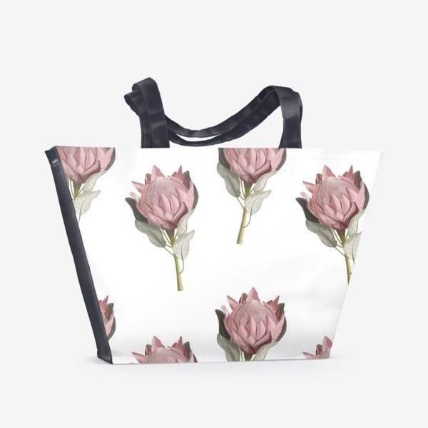 Пляжная сумка «Паттерн с цветами протеи в реалистичном стиле»