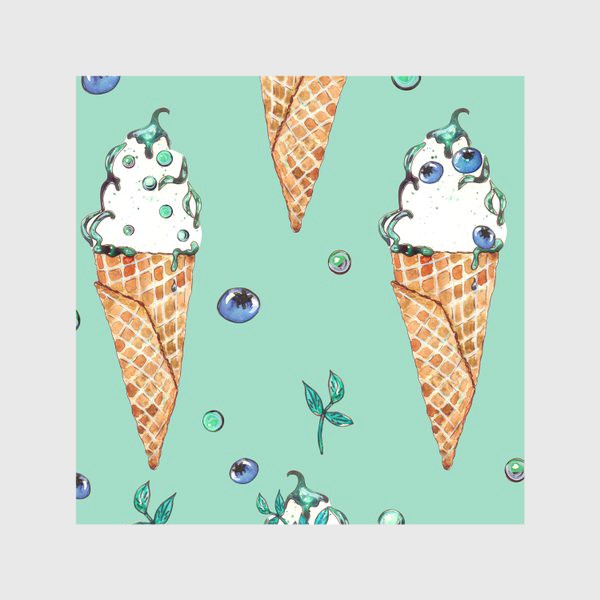 Скатерть «Паттерн из мороженок с голубикой на мятном»
