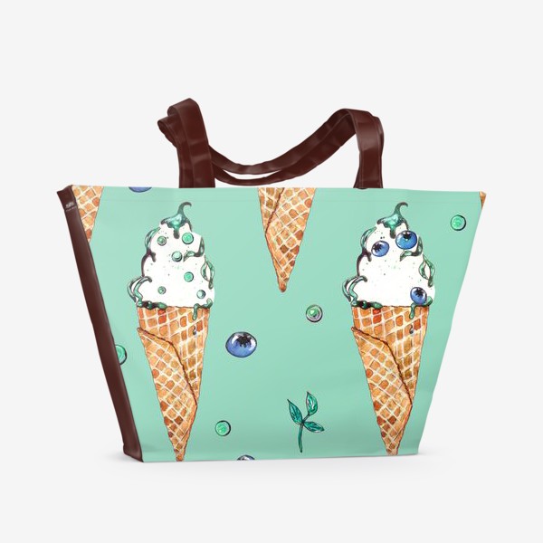 Пляжная сумка «Паттерн из мороженок с голубикой на мятном»