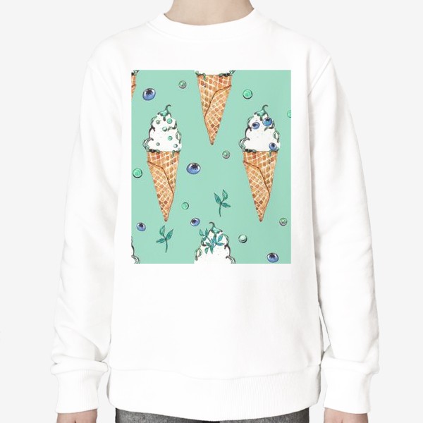 Свитшот «Паттерн из мороженок с голубикой на мятном»