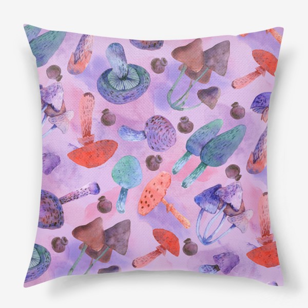 Подушка «Фантастические грибы на розовом фоне»
