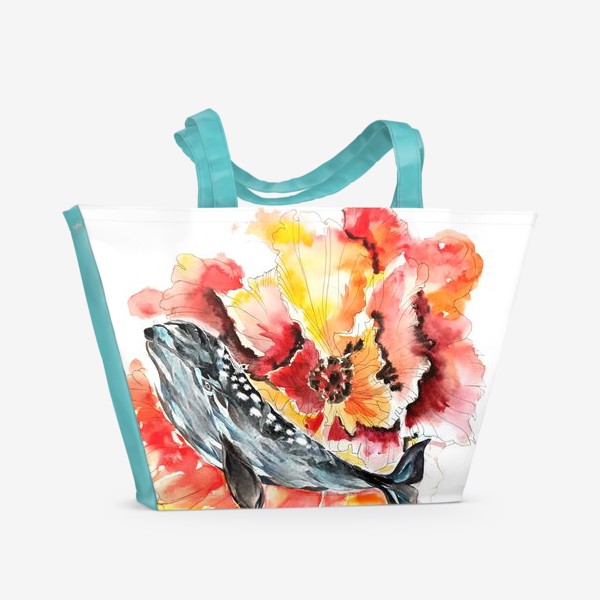 Пляжная сумка «кит цветы  »