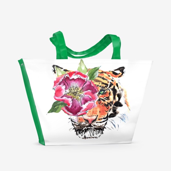 Пляжная сумка «тигр цветы гороскорп»