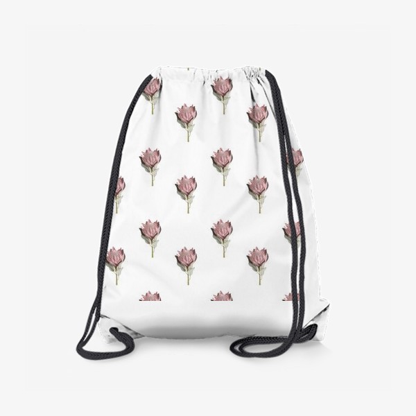Рюкзак «Симметричный паттерн с цветами протеи на белом фоне»
