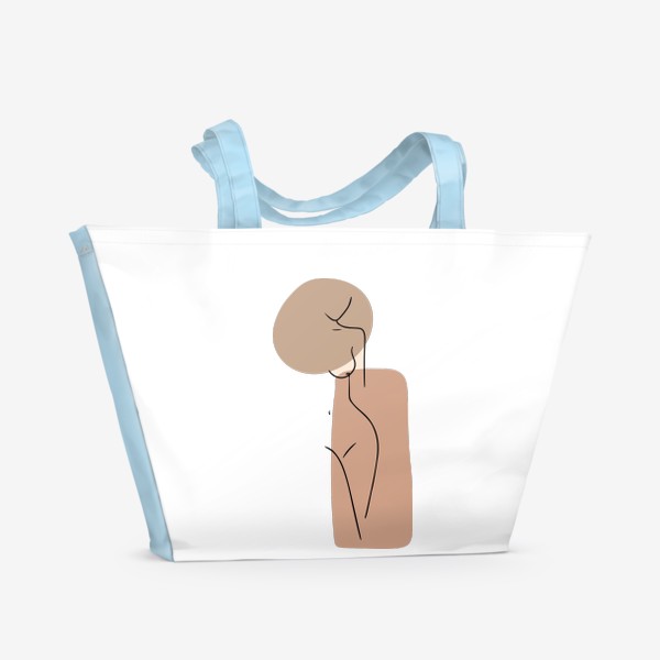 Пляжная сумка «Силуэт девушки, минималистичный принт для футболки, обнаженная девушка, эротика, лайн арт, пастельные цвета, коричневый»