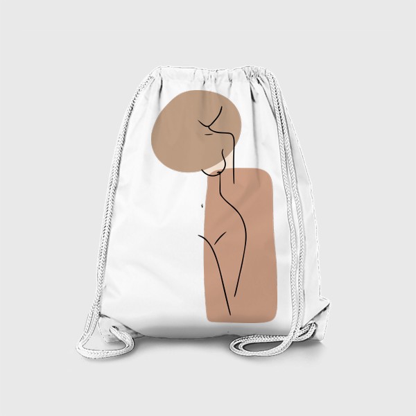 Рюкзак «Силуэт девушки, минималистичный принт для футболки, обнаженная девушка, эротика, лайн арт, пастельные цвета, коричневый»