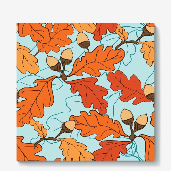 Холст &laquo;Осенний паттерн с желудями и дубовыми листьями&raquo;