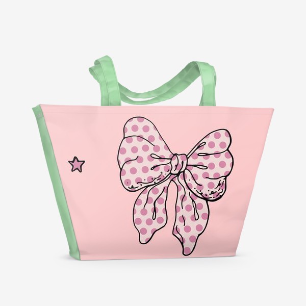Пляжная сумка «Фон с розовыми бантами и звездочками»