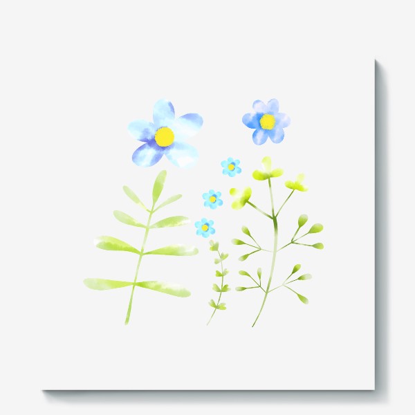 Холст &laquo;Голубые акварельные цветы&raquo;