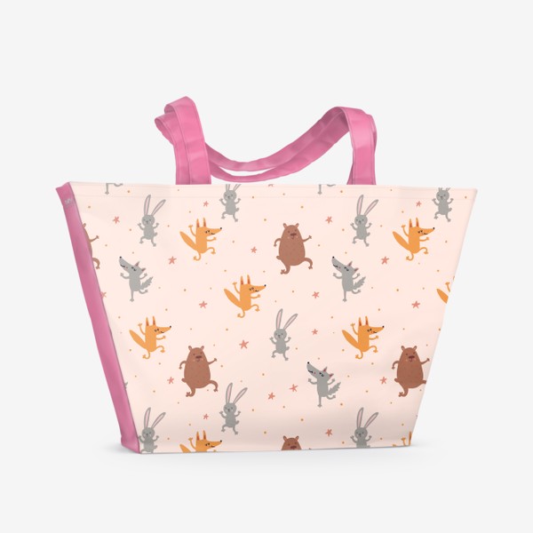 Пляжная сумка «Нежный паттерн с танцующими зверятами и звездами»