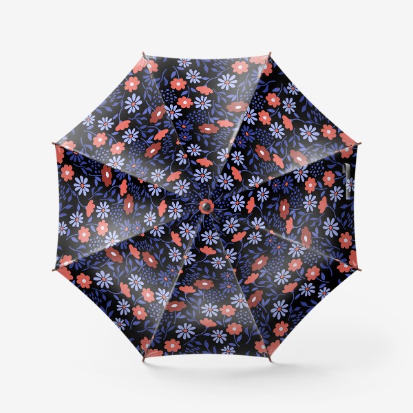 Зонт «Яркие абстрактные цветочки на черном.»