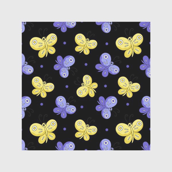 Скатерть «Желтые и фиолетовые бабочки на черном»