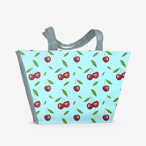 Пляжная сумка «Черешня, вишня на голубом»