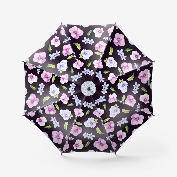 Зонт «Виола и незабудки на черном фоне»