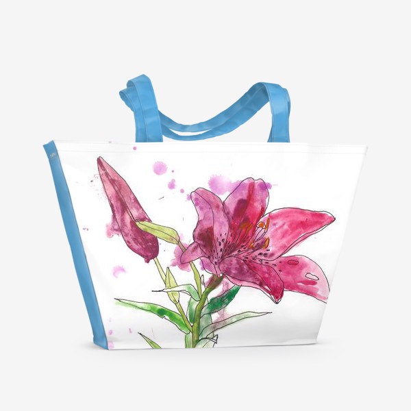 Пляжная сумка &laquo;Розовая лилия. Цветы. Акварель&raquo;