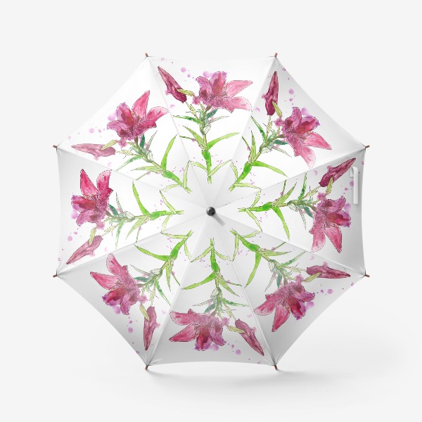 Зонт «Розовая лилия. Цветы. Акварель»