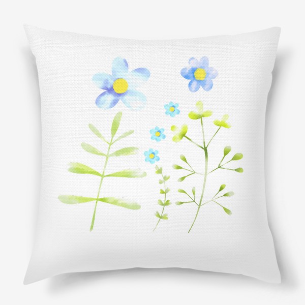 Подушка «Голубые акварельные цветы»