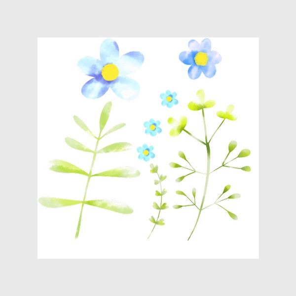 Шторы «Голубые акварельные цветы»