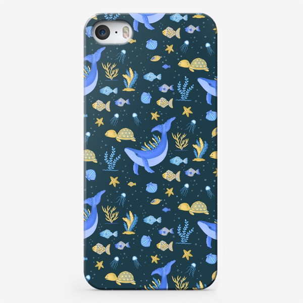 Чехол iPhone «Подводный мир/Киты, черепашки, рыбки»