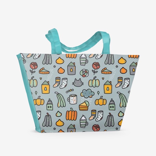 Пляжная сумка &laquo;Уютная осень. Тыквы, коты, пироги, кофе  и какао&raquo;