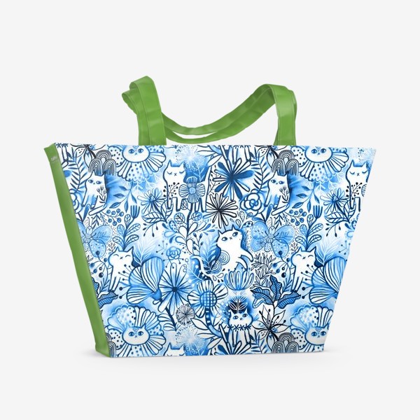 Пляжная сумка «Акварельные коты и цветы»