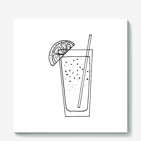Холст «летний коктейль с лимоном и соломинкой. лимонад. бар. отпуск, лето, пятница»