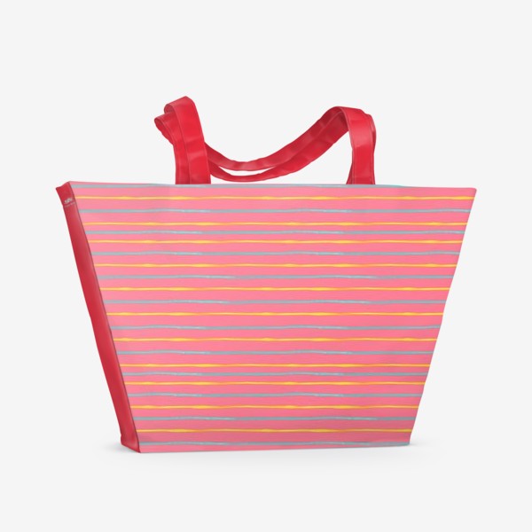 Пляжная сумка «Паттерн тонкие акварельные полоски на розовом фоне»
