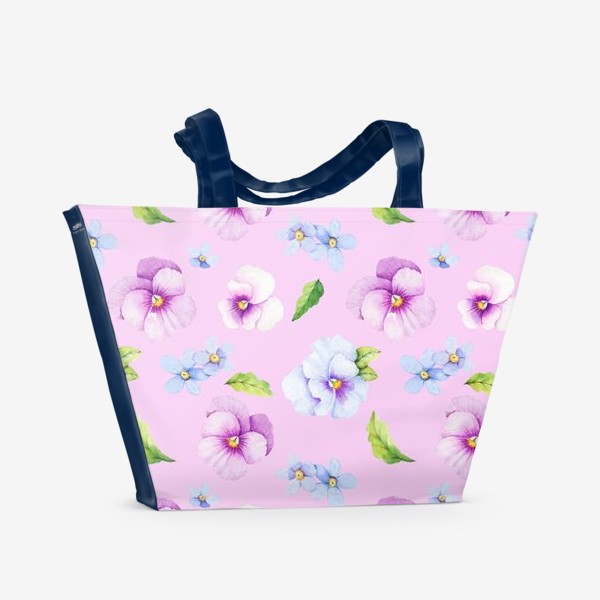 Пляжная сумка «Виола и незабудки на розовом фоне»