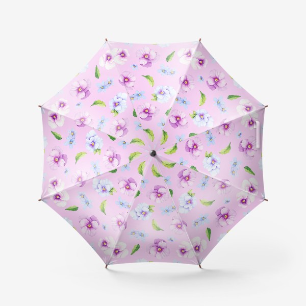 Зонт «Виола и незабудки на розовом фоне»