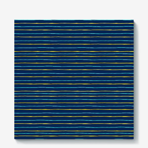 Холст &laquo;Паттерн акварельные желтые и бирюзовые полоски на тёмно-синем фоне&raquo;