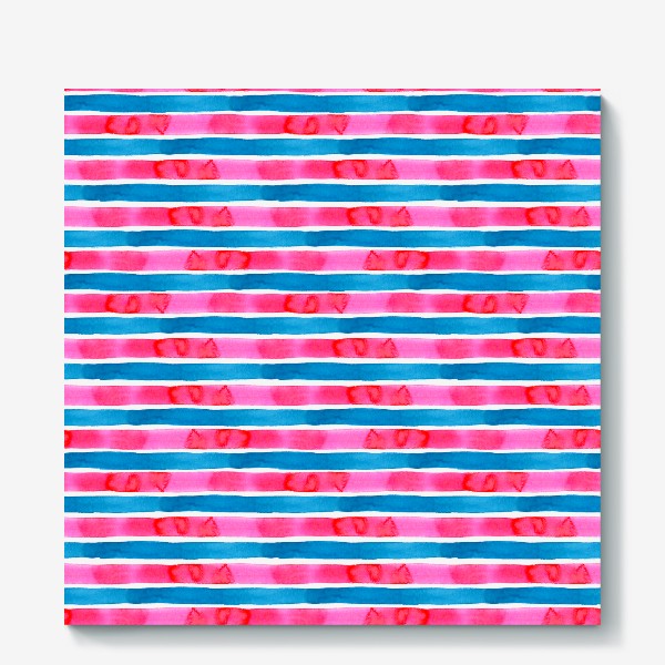 Холст «Паттерн широкие акварельные полоски розового и голубого цвета»
