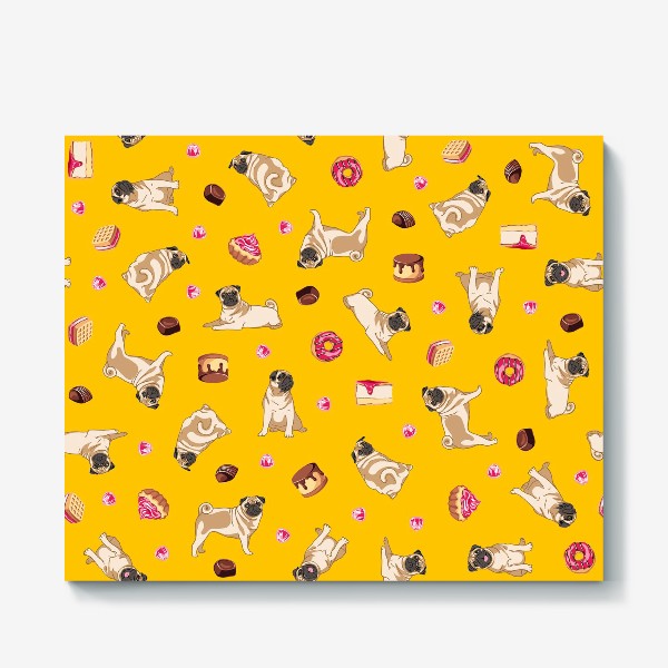 Холст «Pug and Sweets, yellow background»