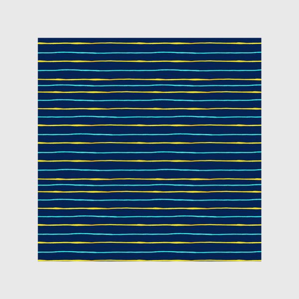 Шторы «Паттерн акварельные желтые и бирюзовые полоски на тёмно-синем фоне»