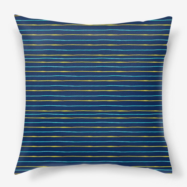 Подушка &laquo;Паттерн акварельные желтые и бирюзовые полоски на тёмно-синем фоне&raquo;