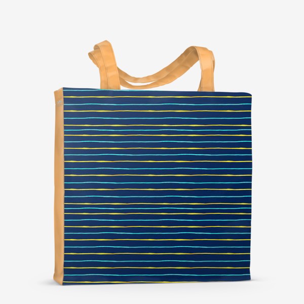Сумка-шоппер «Паттерн акварельные желтые и бирюзовые полоски на тёмно-синем фоне»