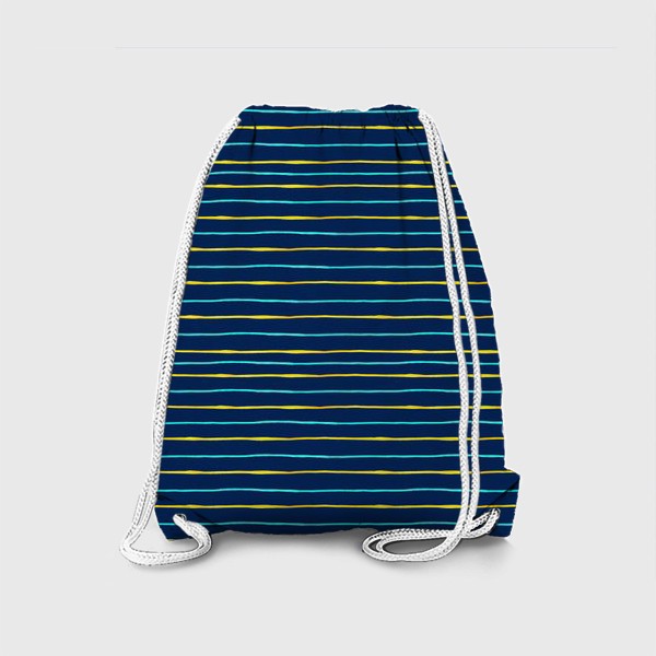 Рюкзак «Паттерн акварельные желтые и бирюзовые полоски на тёмно-синем фоне»