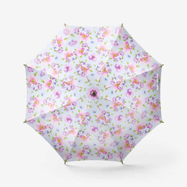 Зонт «Цветочный принт на светло-голубом фоне»