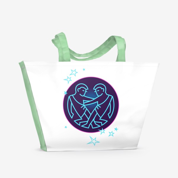 Пляжная сумка «Близнецы Знак Зодиака. Символ и яркий орнамент»