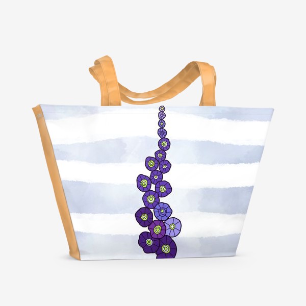 Пляжная сумка «Мальва на пыльно голубом акварельном фоне»